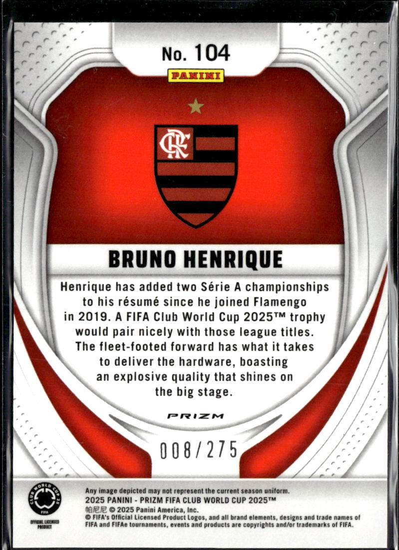 Bruno Henrique 2025 Panini Prizm FIFA Club World Cup RC /275 Flamengo