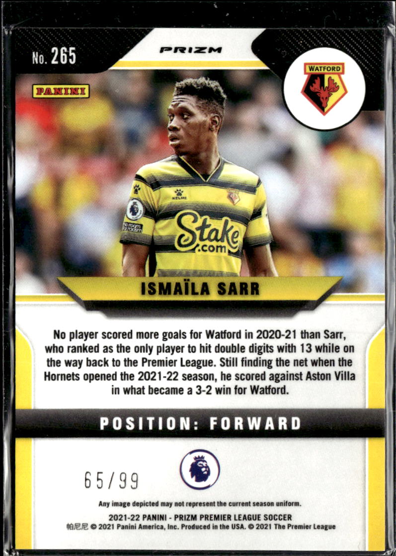 Ismaïla Sarr 2021 Panini Prizm Premier League Purple Pulsar /99 Watford