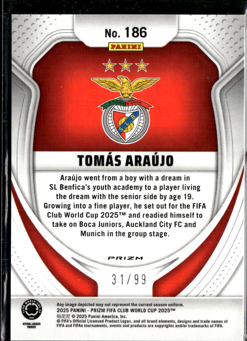 Tomás Araújo 2025 Panini Prizm FIFA Club World Cup Purple /99 SL Benfica