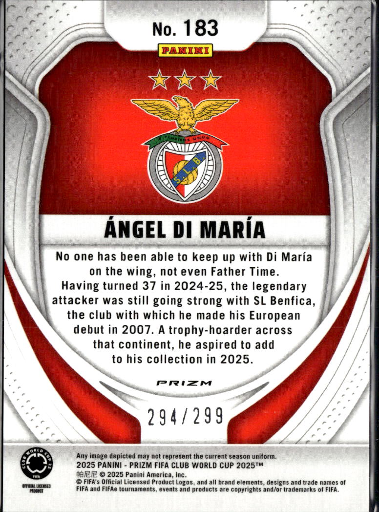 Angel Di María 2025 Panini Prizm FIFA Club World Cup Pink /299 SL Benfica