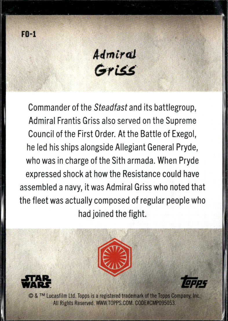 Admiral Griss Topps Star Wars Meiyo Purple 53/99 #FO-1