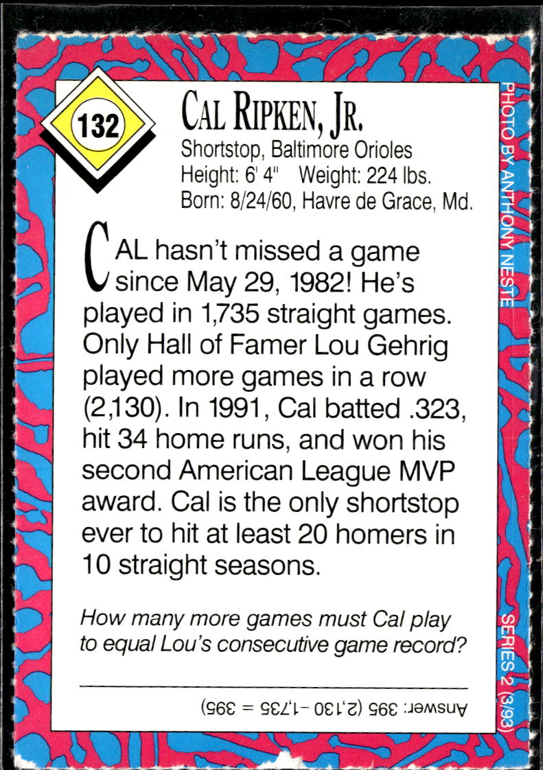 Cal Ripken Jr. 1993 Sports Illustrated for Kids Baltimore Orioles