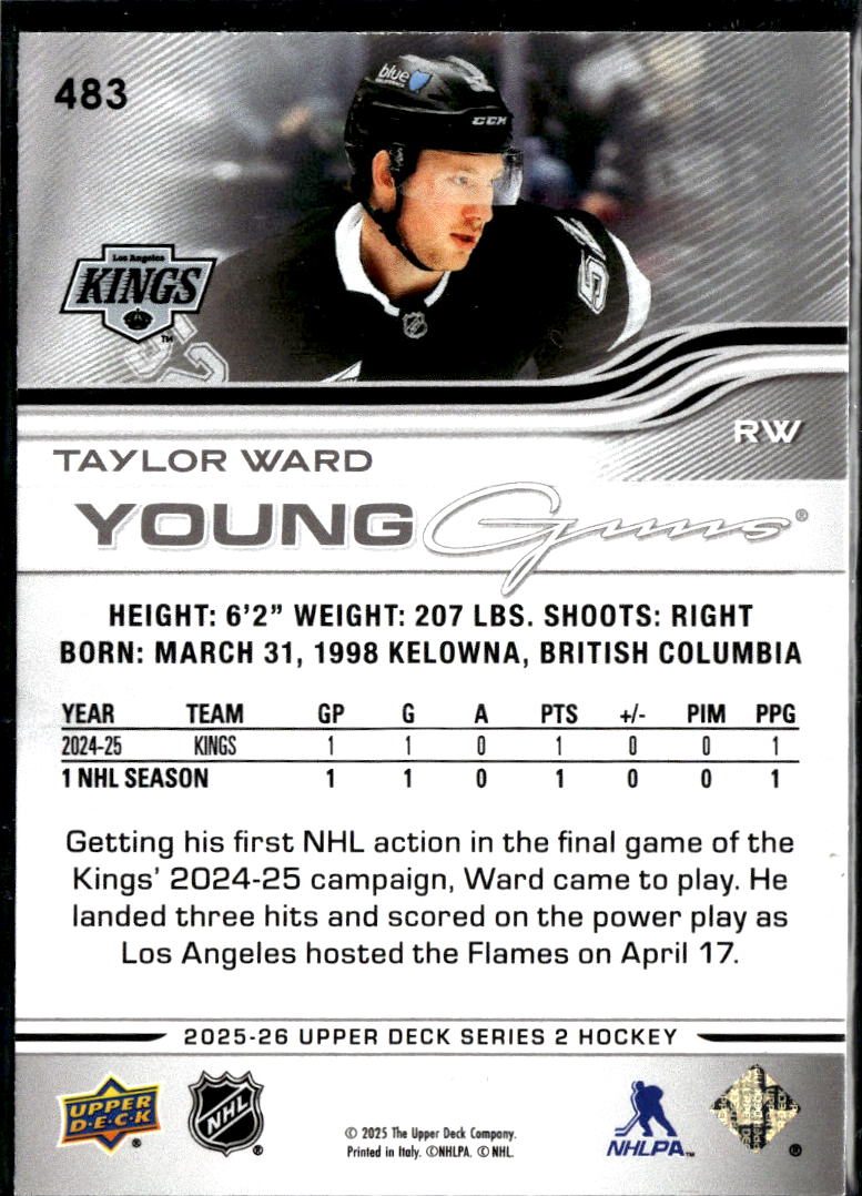 Taylor Ward 2025 Upper Deck Series 2 Young Guns Los Angeles Kings