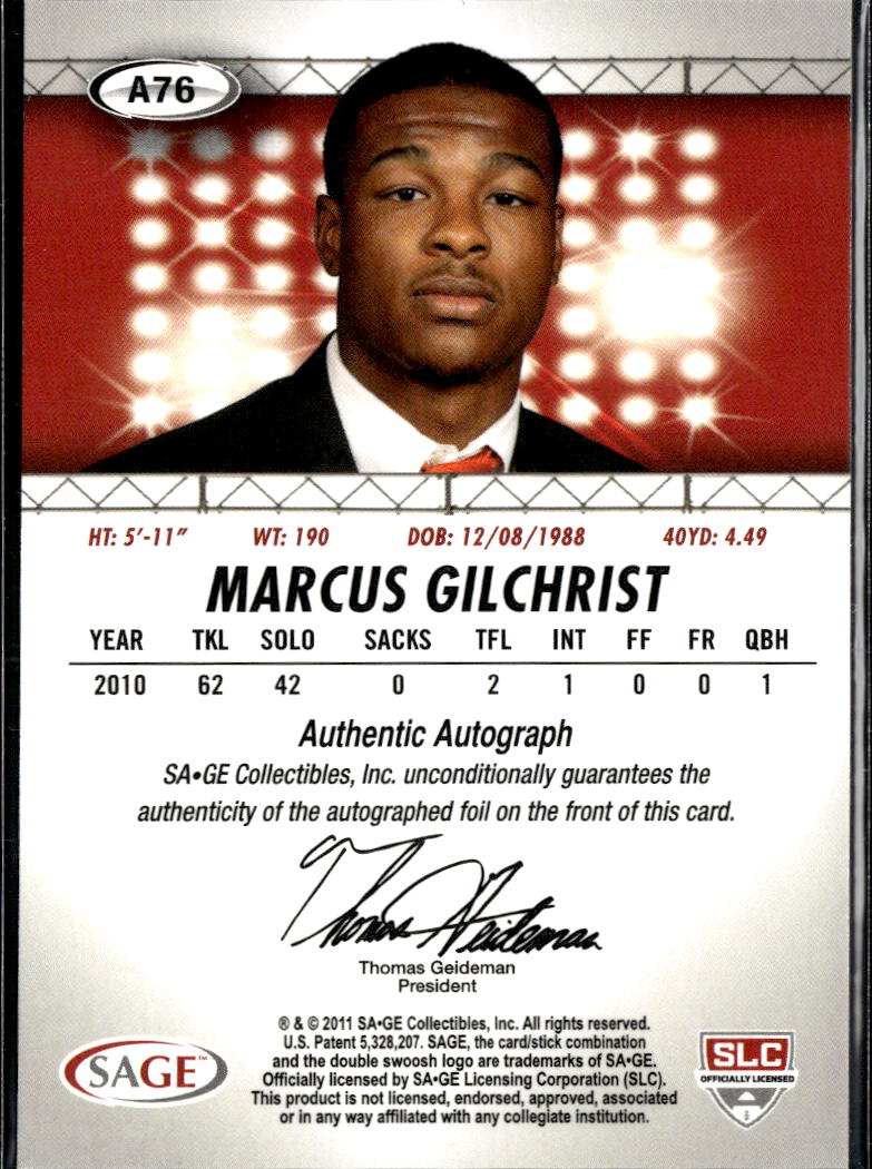 Marcus Gilchrist 2011 SAGE HIT Autographs Auto RC New York Jets