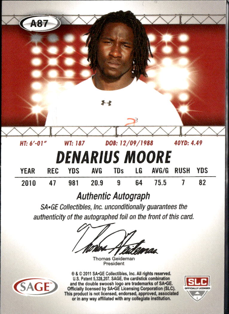 Denarius Moore 2011 SAGE HIT Auto Autograph Rookie RC