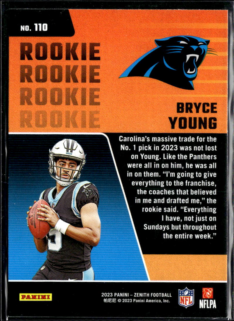 Bryce Young 2023 Zenith Rookie RC Carolina Panthers