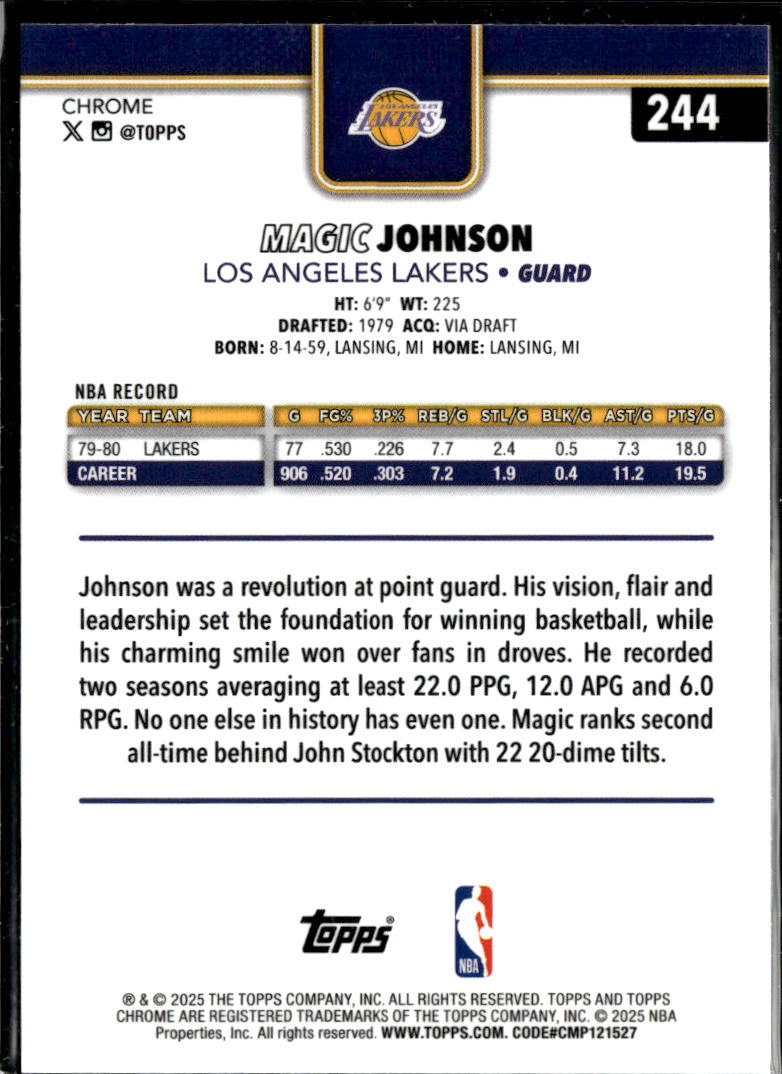 Magic Johnson 2025 Topps Chrome X-Fractor Los Angeles Lakers