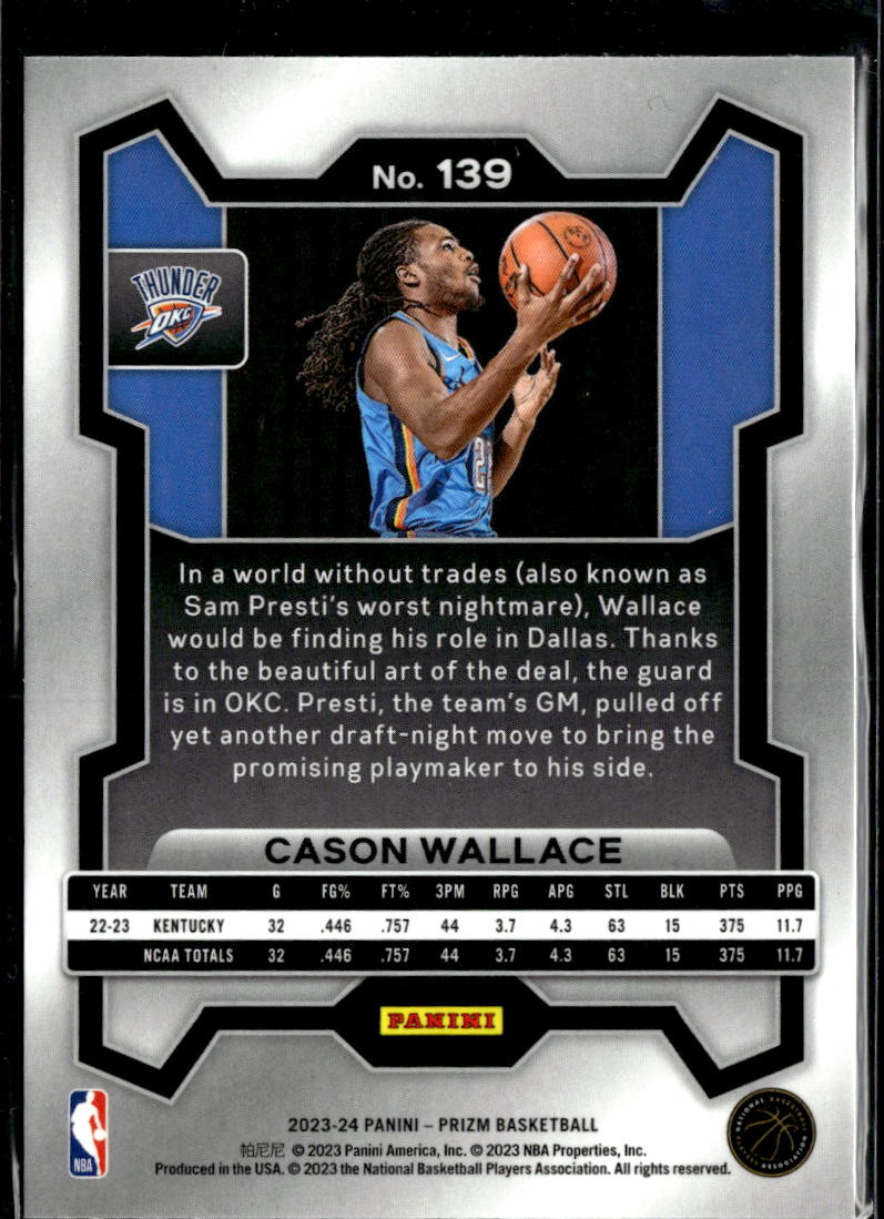 Cason Wallace 2023 Panini Prizm RC Rookie Oklahoma City Thunder