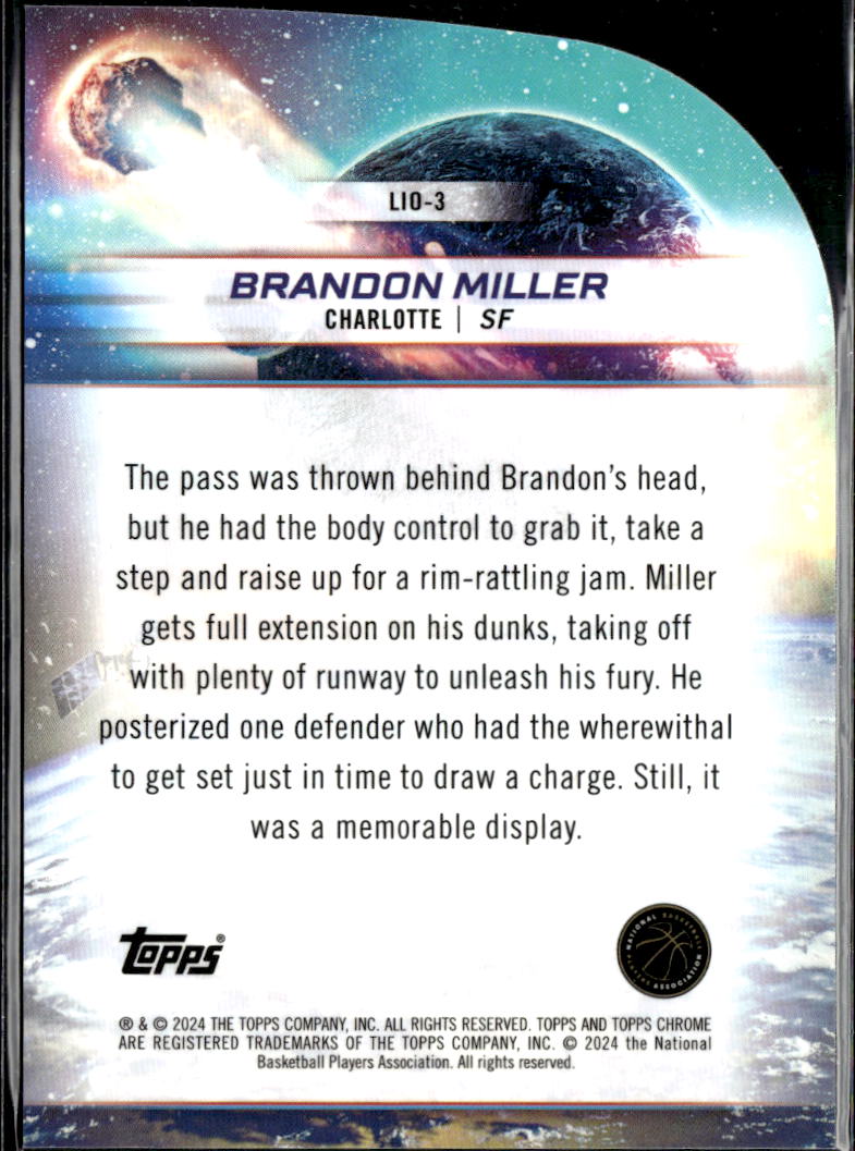 Brandon Miller 2023-24 Topps Chrome Launched Into Orbit Rookie RC Hornets