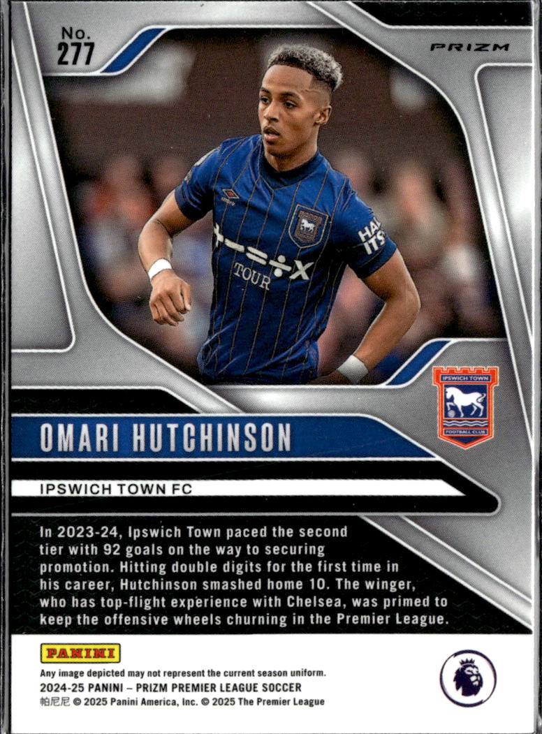 Omari Hutchinson 2025 Panini Prizm Premier League RC Blue Ipswich Town FC