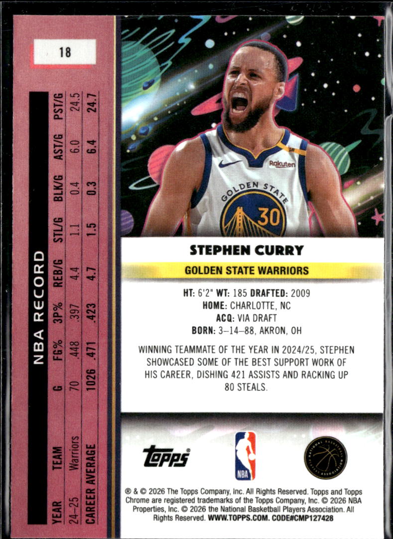 Stephen Curry 2026 Topps Chrome Cosmic Golden State Warriors
