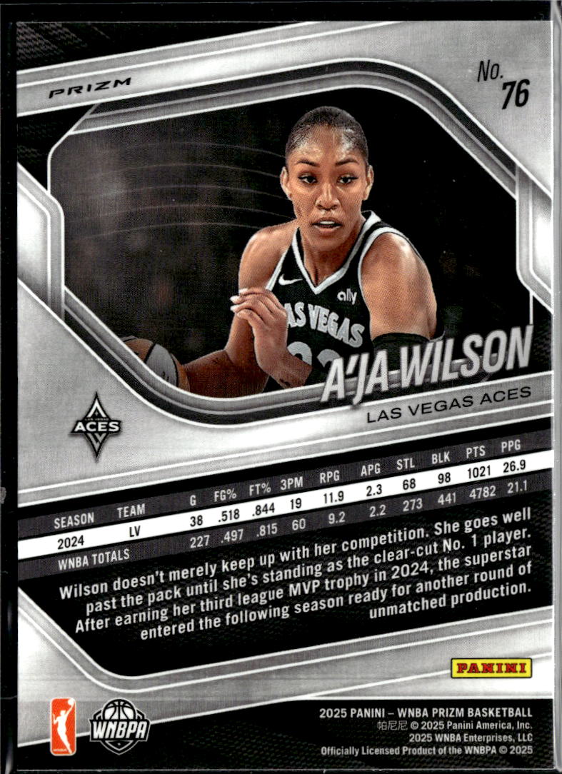 A'ja Wilson 2025 Panini Prizm WNBA Ice Prizm Las Vegas Aces
