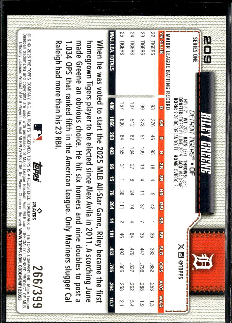 Riley Greene 2026 Topps Yellow /399 Detroit Tigers
