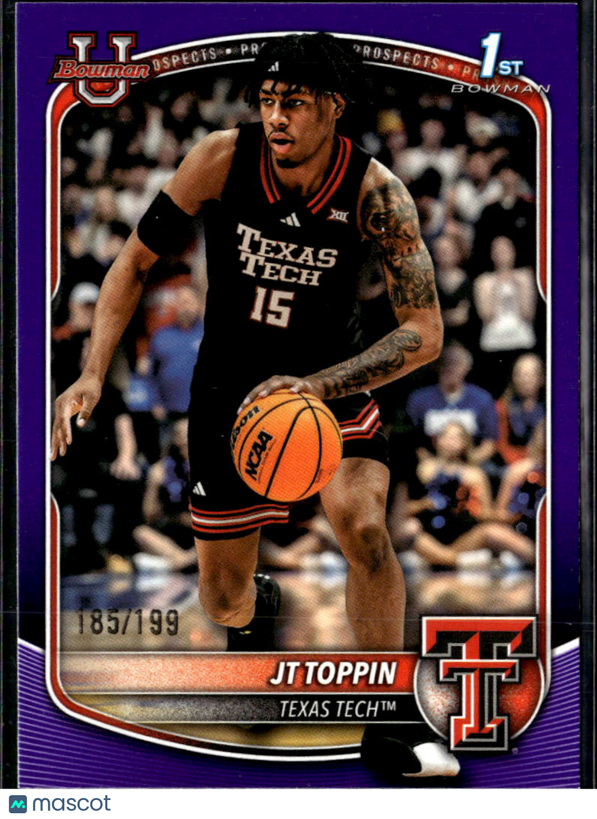 JT Toppin 2025 Bowman 1st Purple 185/199 Texas Tech Red Raiders