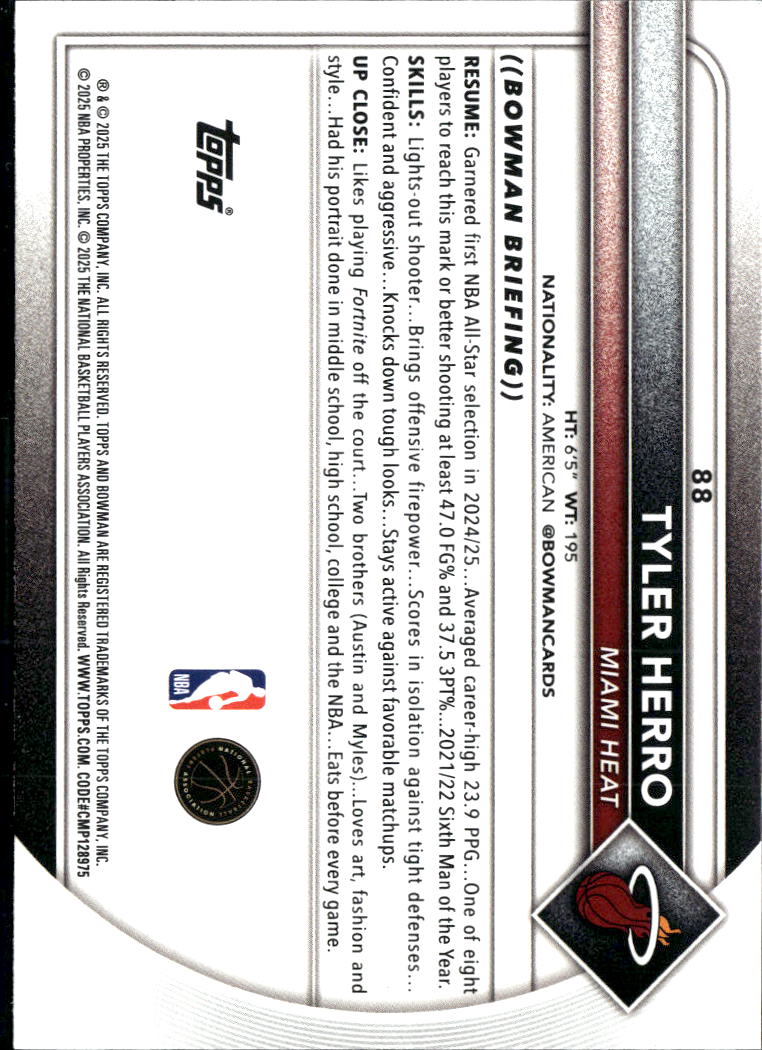 Tyler Herro 2025 Bowman Purple 192/199 Miami Heat
