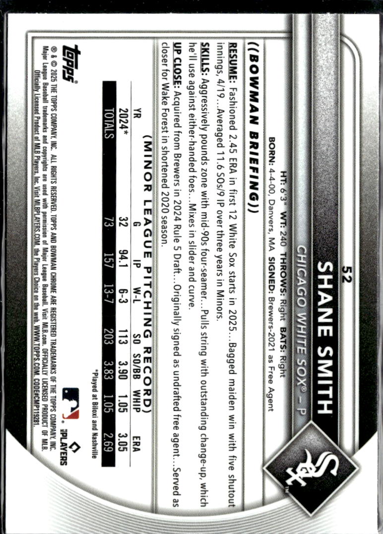 Shane Smith 2025 Bowman Chrome Red Rookie RC Chicago White Sox