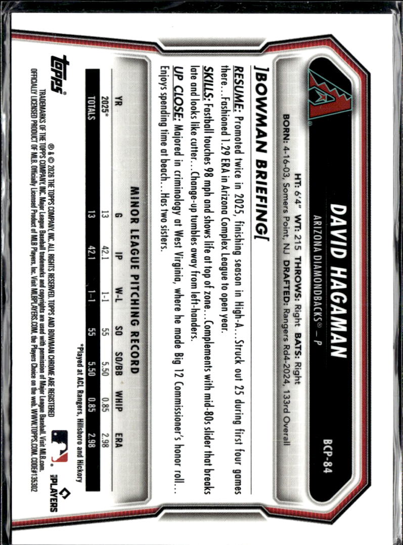 David Hagaman 2026 Bowman Chrome Reptilian Arizona Diamondbacks