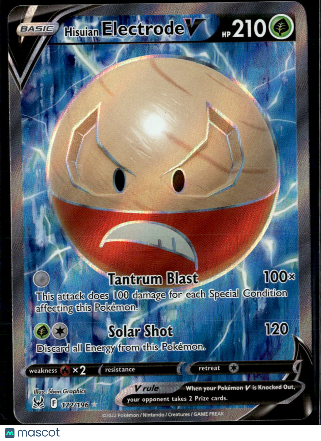 Hisuian Electrode V 2022 Lost Origin Holo Ultra Rare FA #172/196