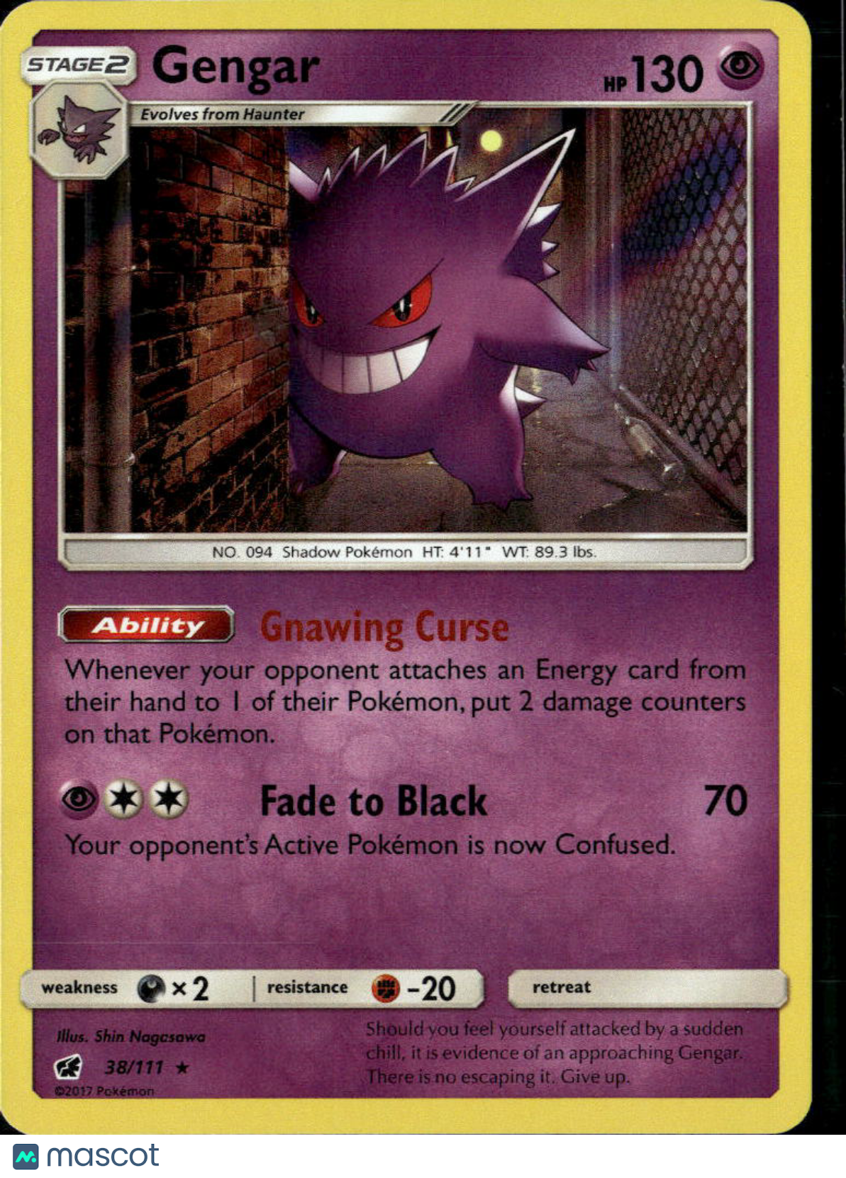 Gengar 2018 Crimson Invasion Holo Rare #38/111