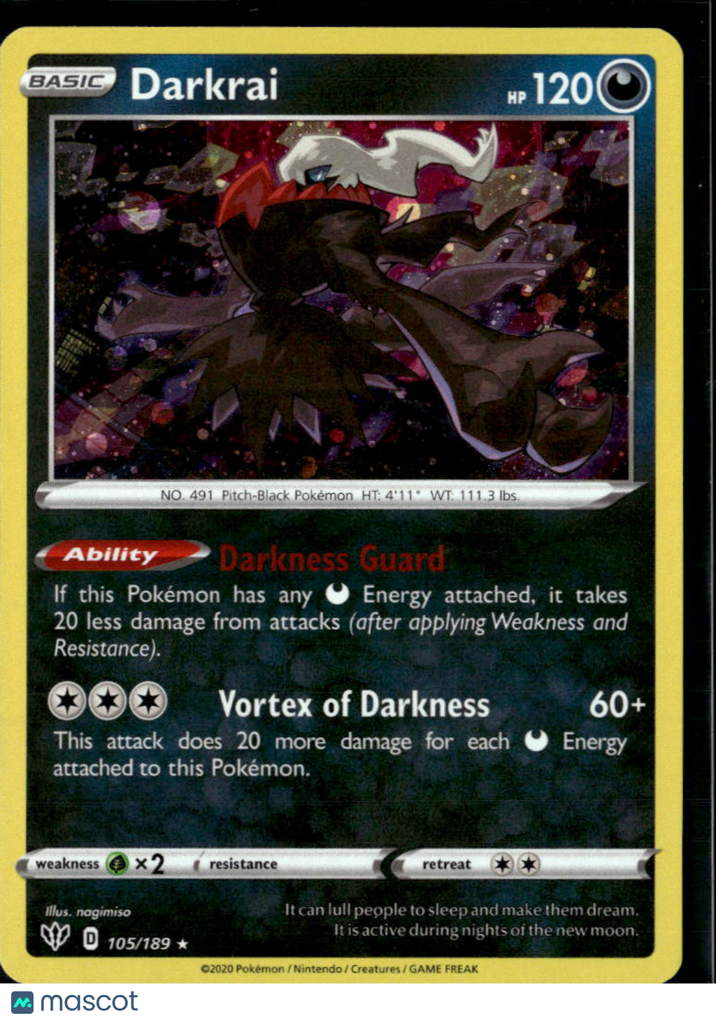 Darkrai 2020 Darkness Ablaze Holo Rare #105/189