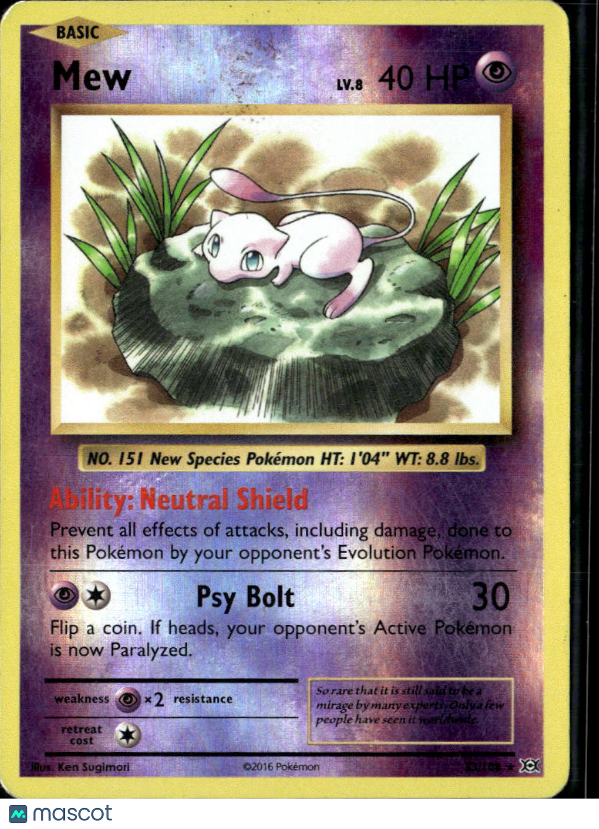 Mew 2016 Evolutions Reverse Holo Rare #53/108