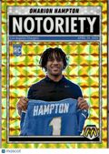 Omarion Hampton 2025 Mosaic Notoriety Yellow Rookie RC 7/89 Los Angeles Chargers