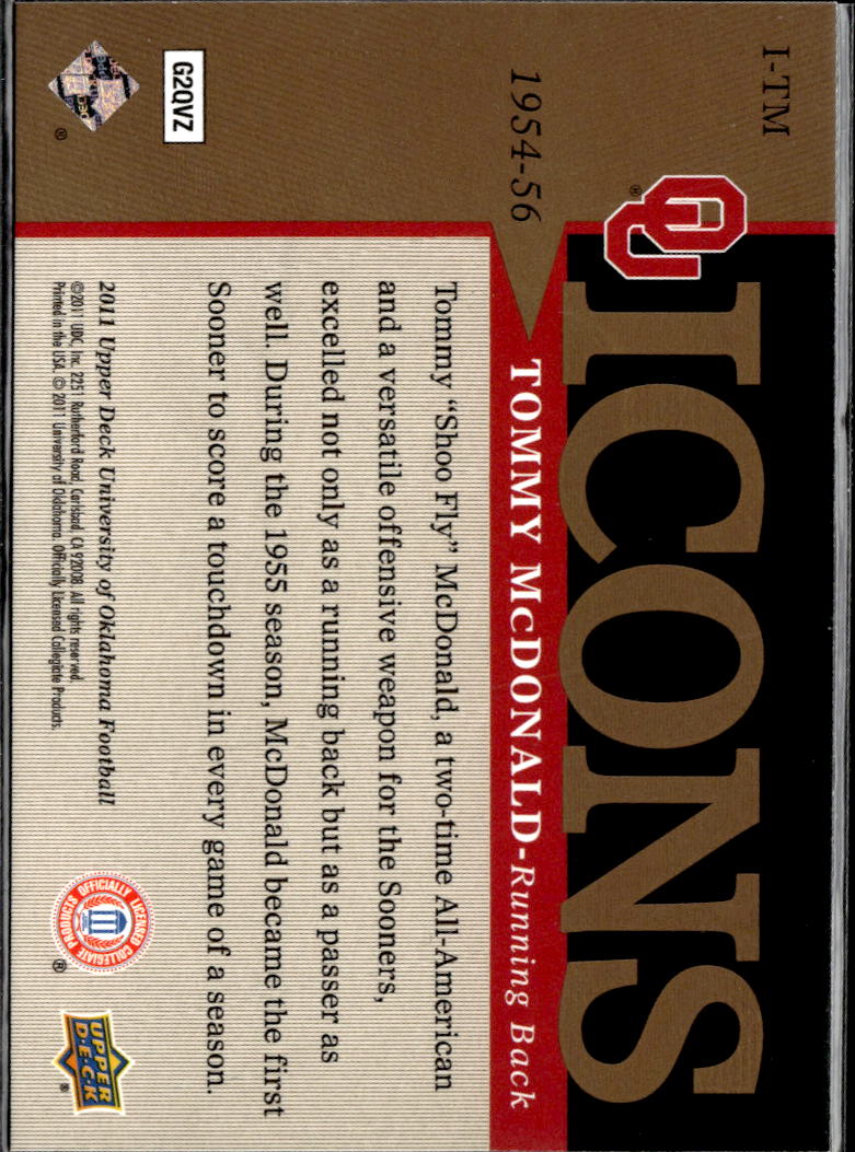 Tommy McDonald 2011 Upper Deck Icons Oklahoma Sooners