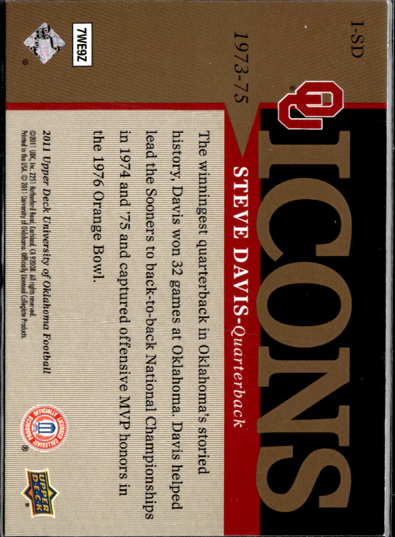 Steve Davis 2011 Upper Deck University of Oklahoma Icons Oklahoma Sooners