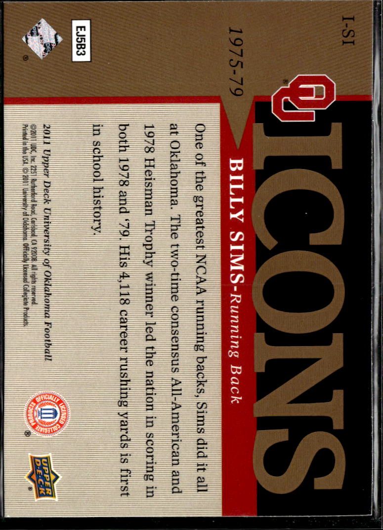 Billy Sims 2011 Upper Deck University of Oklahoma Icons Oklahoma Sooners