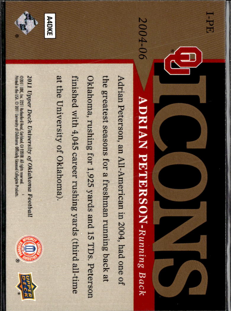 Adrian Peterson 2011 Upper Deck University of Oklahoma Icons Oklahoma Sooners