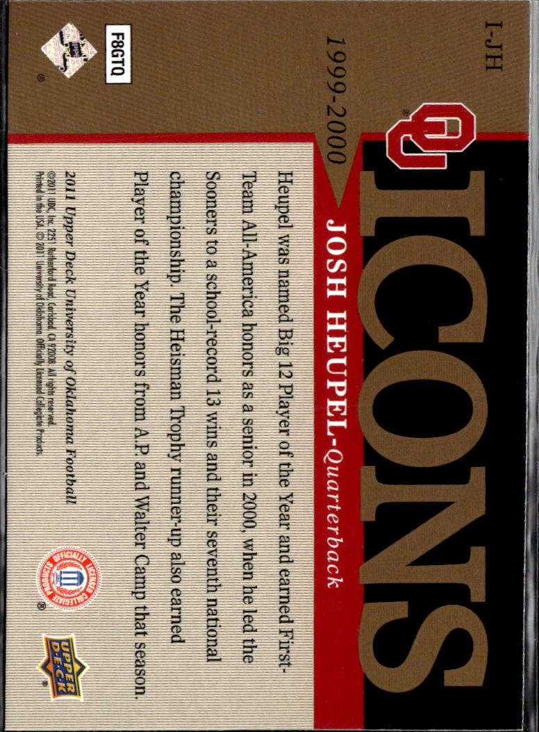 Josh Heupel 2011 Upper Deck University of Oklahoma Icons Oklahoma Sooners