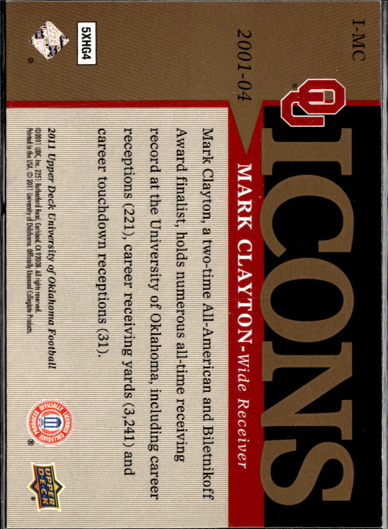 Mark Clayton 2011 Upper Deck University of Oklahoma Icons Oklahoma Sooners