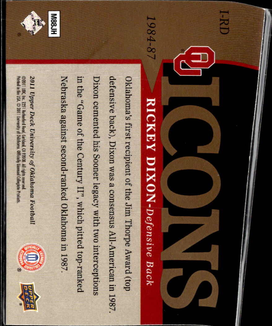 Rickey Dixon 2011 Upper Deck Icons Oklahoma Sooners