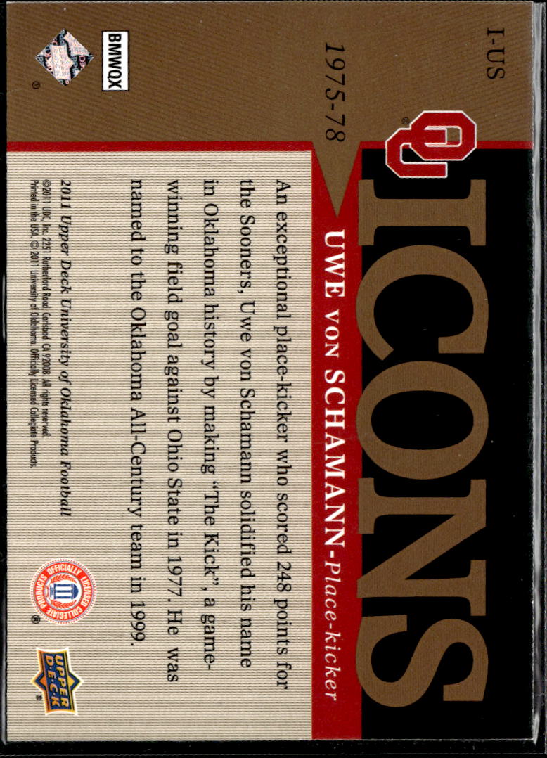 Uwe von Schamann 2011 Upper Deck Icons Oklahoma Sooners