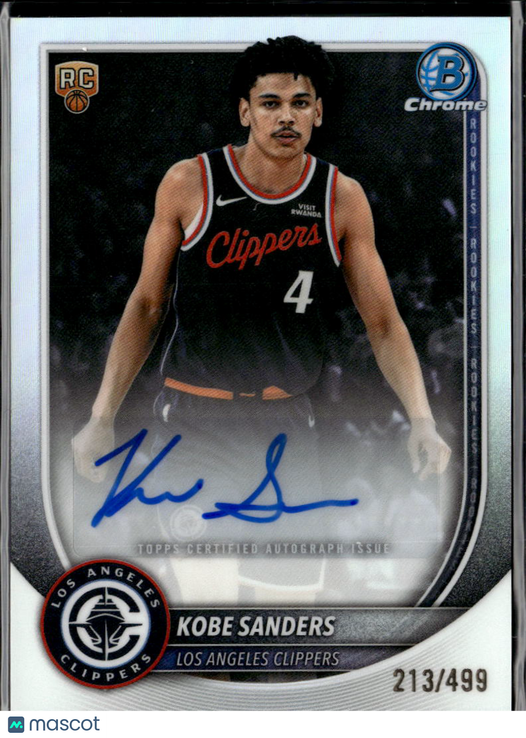 Kobe Sanders 2025 Bowman Chrome Auto Autograph RC 213/499 Los Angeles Clippers