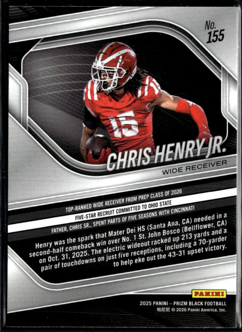 Chris Henry Jr. 2025 Panini Prizm Black Rookie RC Ohio State Buckeyes