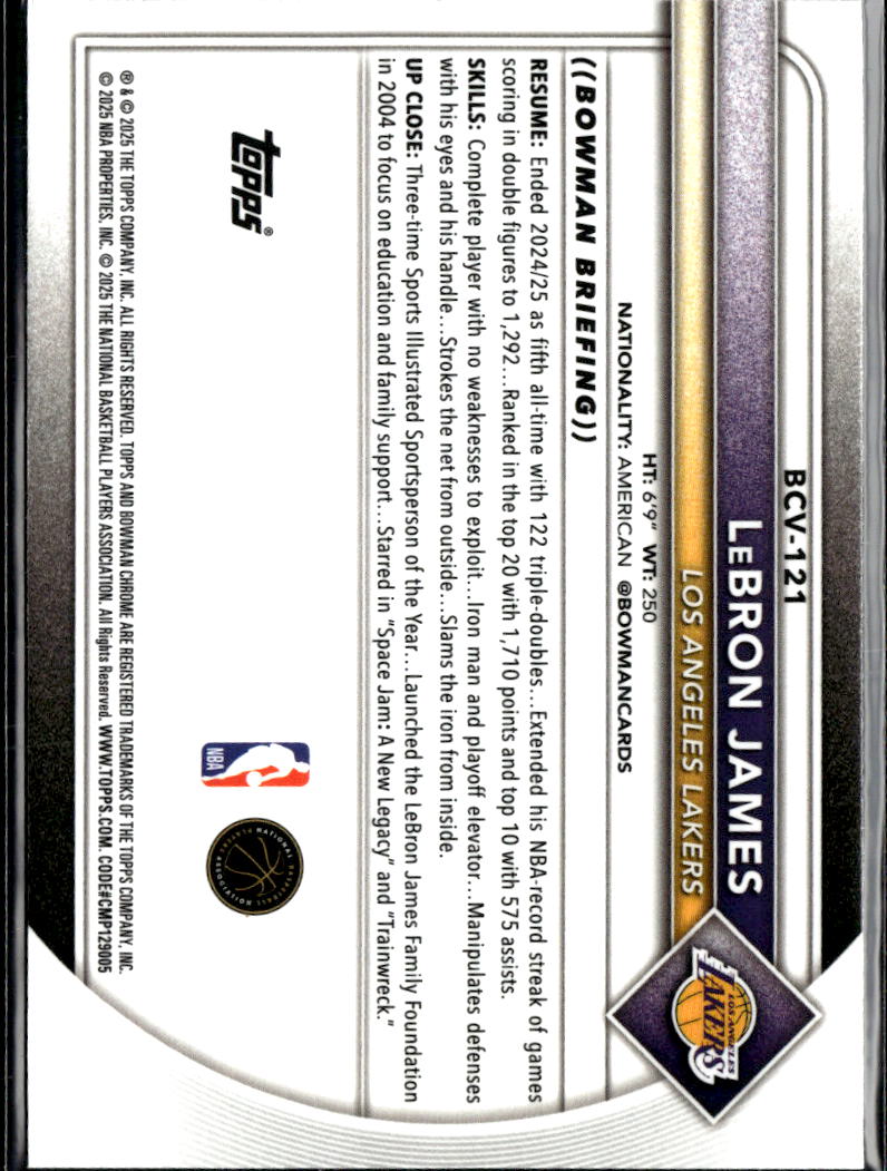 LeBron James 2025 Bowman Chrome Card Los Angeles Lakers