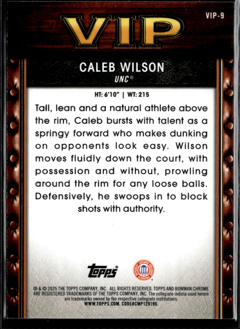 Caleb Wilson 2025 Bowman Chrome Very Important Prospects North Carolina