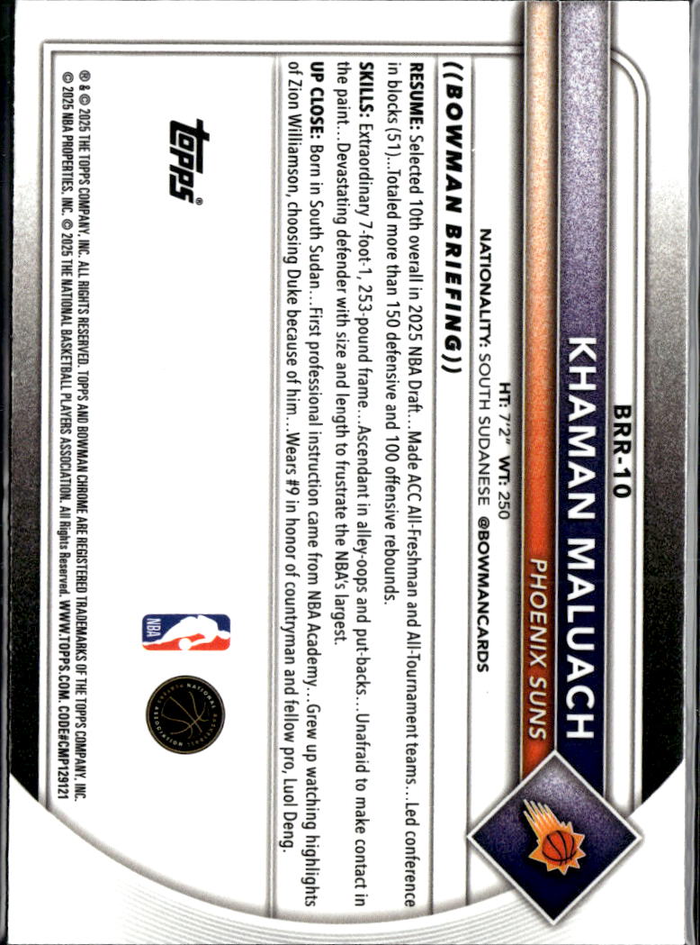 Khaman Maluach 2025 Bowman Chrome Red Rookie RC Phoenix Suns