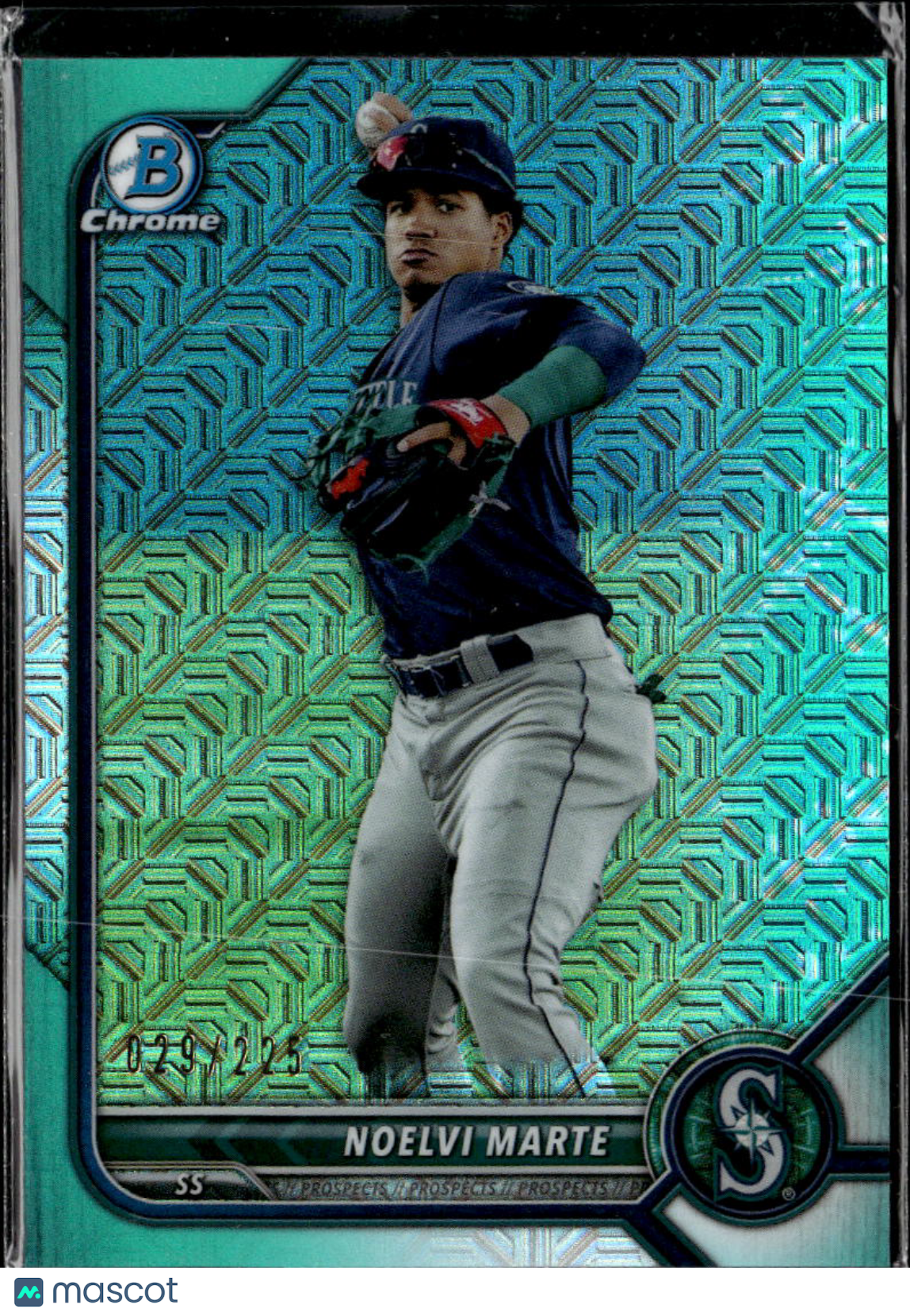 Noelvi Marte 2022 Bowman Chrome Aqua Mojo Refractor /225 Seattle Mariners
