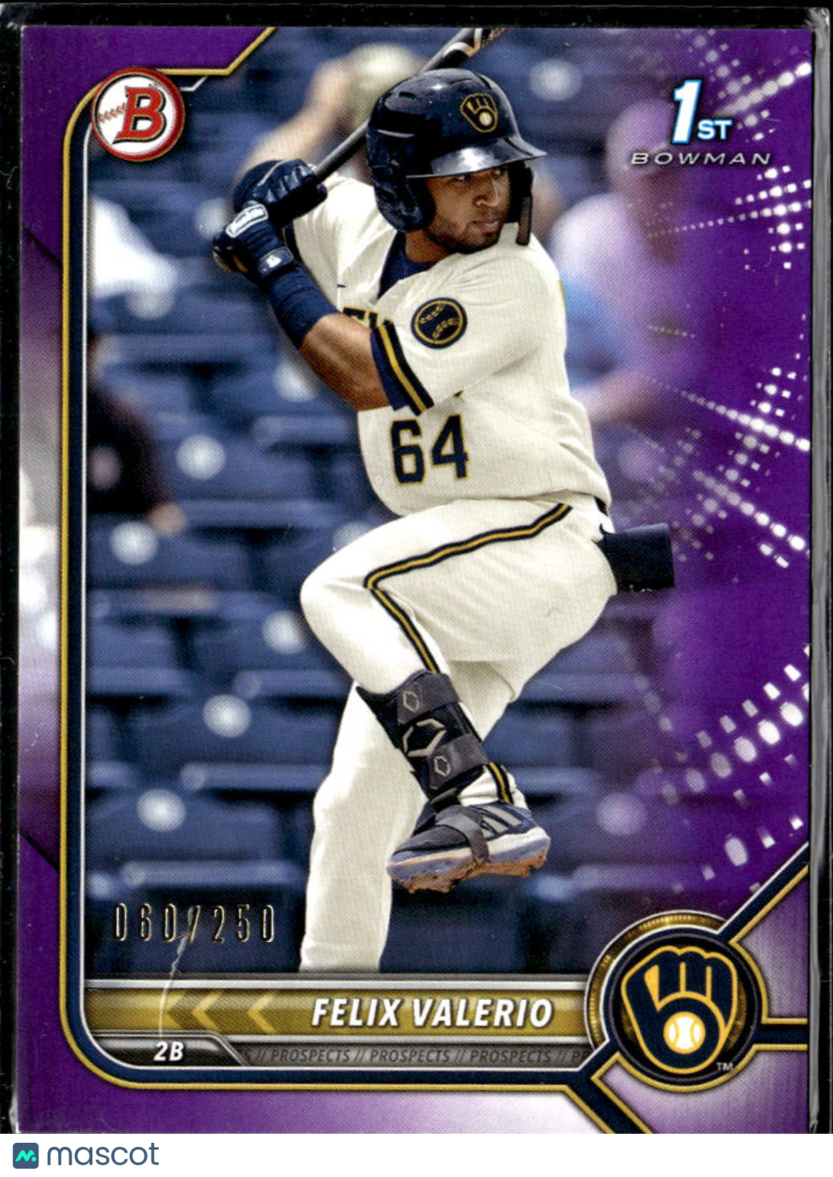 Felix Valerio 2022 Bowman Purple 1st /250 Milwaukee Brewers