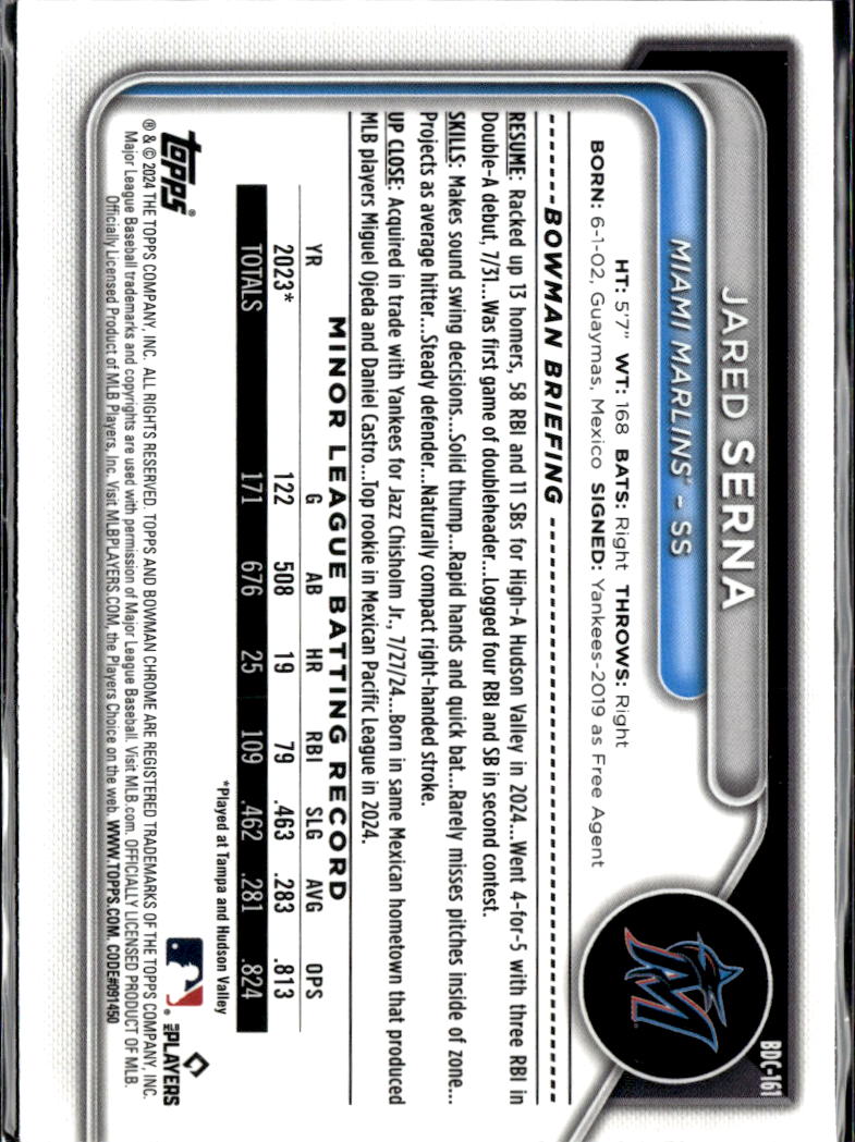Jared Serna 2024 Bowman Chrome Fuchsia Refractor /199 Miami Marlins