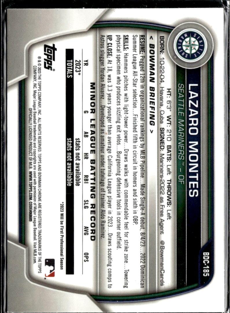 Lazaro Montes 2023 Bowman Chrome Purple Refractor /250 Seattle Mariners