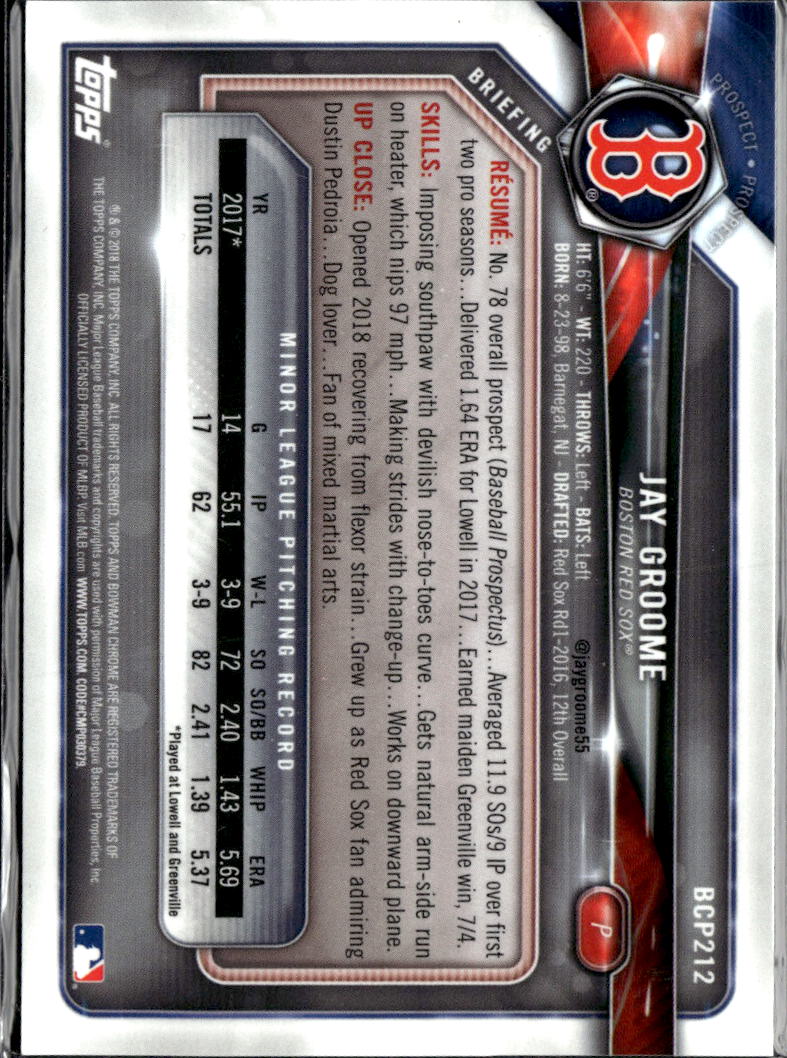 Jay Groome 2018 Bowman Chrome Purple Shimmer Refractor /655 Boston Red Sox