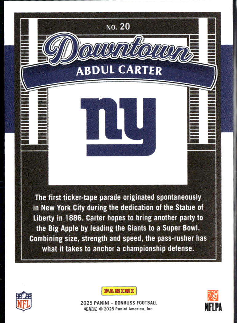Abdul Carter 2025 Donruss DOWNTOWN CASE HIT Rookie RC New York Giants