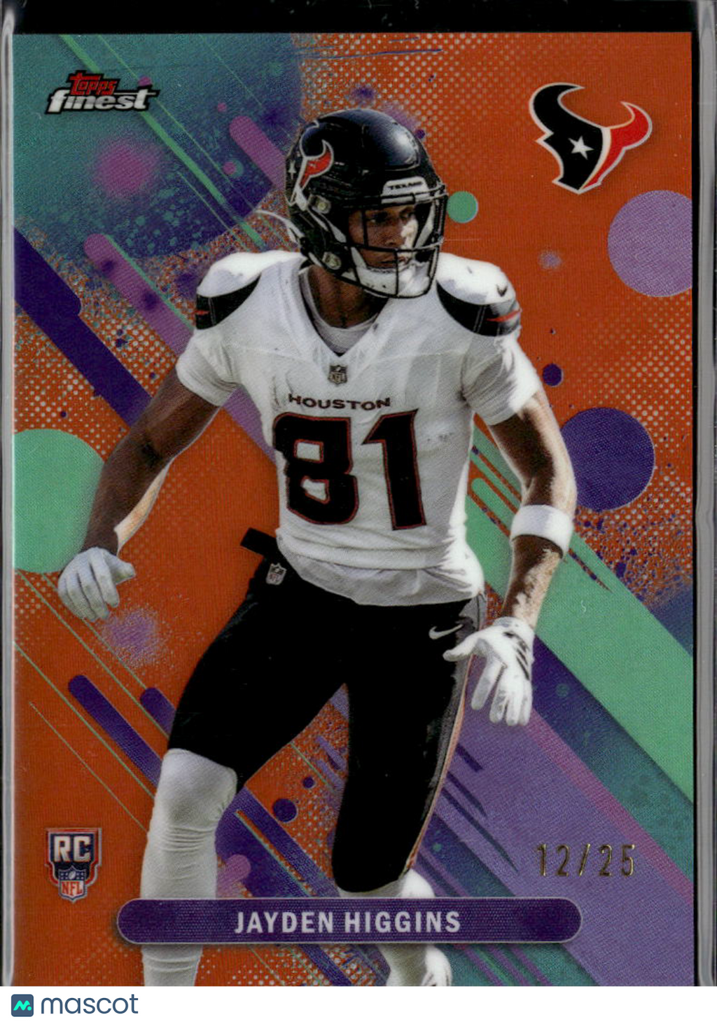 Jayden Higgins 2025 Topps Finest Orange RC Rookie 12/25 Houston Texans