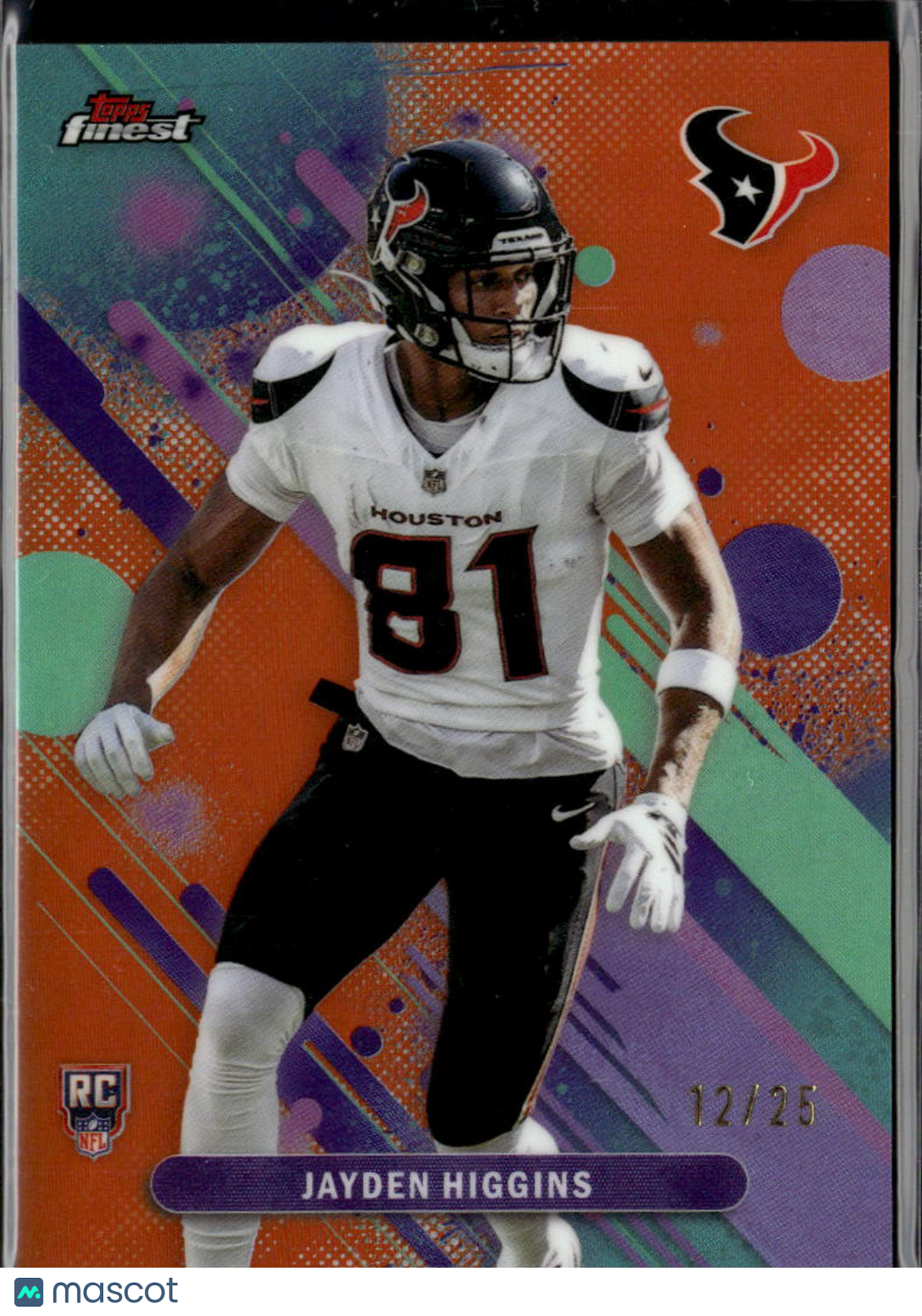 Jayden Higgins 2025 Topps Finest Orange RC Rookie 12/25 Houston Texans