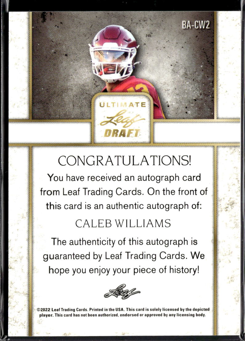 Caleb Williams 2022 Leaf Ultimate Auto Autograph RC 9/99 USC Trojans Bears