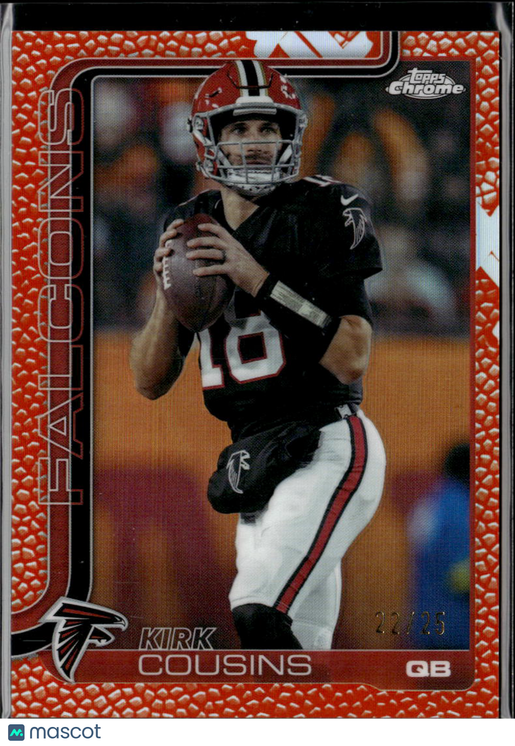 Kirk Cousins 2025 Topps Chrome Orange Pigskin Refractor 22/25 Atlanta Falcons