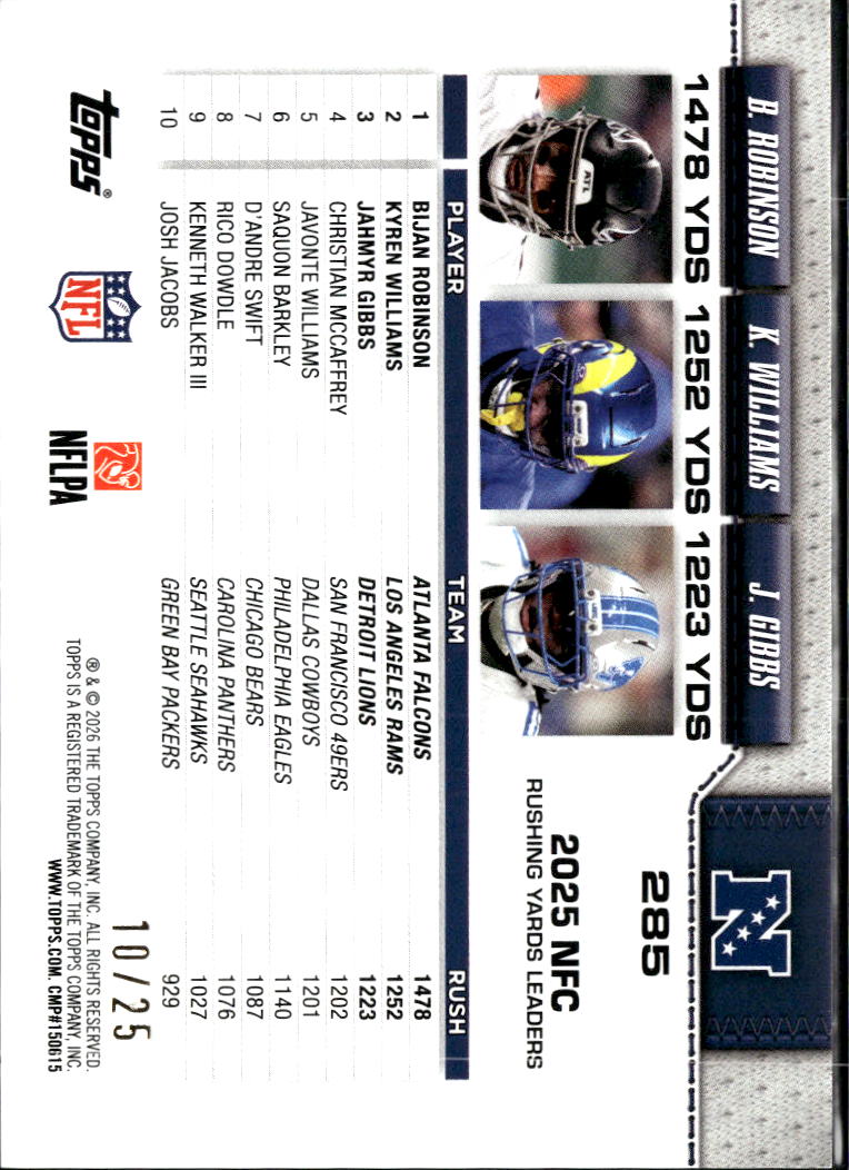 Jahmyr Gibbs Kyren Williams Bijan Robinson 2026 Topps Rush Orange 10/25